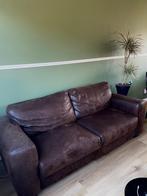 Bank bruin suede leer (ophalen in Stolwijk, bij Gouda), Huis en Inrichting, Ophalen, Gebruikt, Driepersoons, Rechte bank