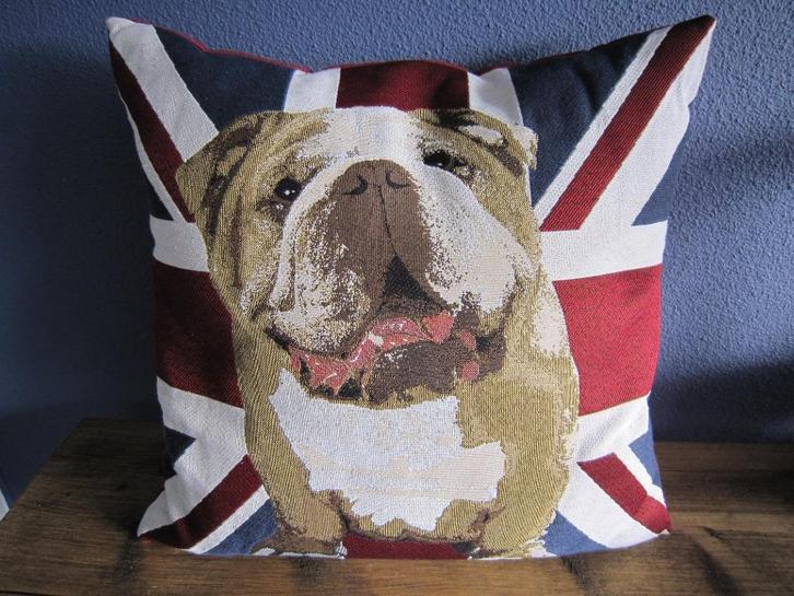 Super leuke kussen Engelse Bulldog, Huis en Inrichting, Woonaccessoires | Kussens, Zo goed als nieuw, Vierkant, Ophalen of Verzenden