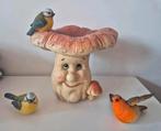 Paddenstoel Deco met Magneet Vogels, pimpelmees/roodborstje, Ophalen of Verzenden, Zo goed als nieuw