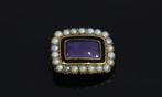 Memorie antieke gouden broche emaille parels amethist rouw, Ophalen of Verzenden, Goud, Broche, Met edelsteen