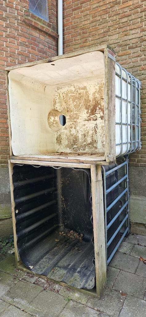 1x zwarte IBC container,  met deksel en krat, Doe-het-zelf en Verbouw, Kratten en Dozen, Ophalen