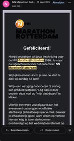 Startbewijs Marathon Rotterdam, Tickets en Kaartjes, Evenementen en Festivals, Eén persoon