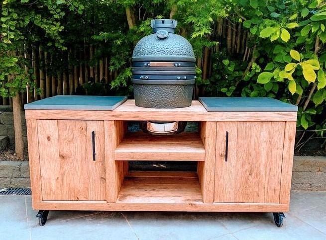 Nieuw - Buitenkeuken Kamado BBQ van massief Frans Eikenhout, Tuin en Terras, Buitenkeukens, Nieuw, Houtskool, Ophalen