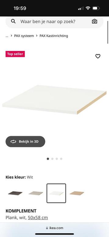 Komplement plank Ikea voor 50cm brede kast.