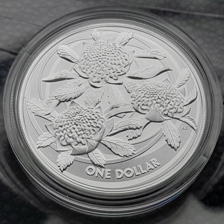 2022 Australia Wildflowers - Waratah - 1 oz silver BU, Postzegels en Munten, Munten | Oceanië, Zilver, Ophalen of Verzenden