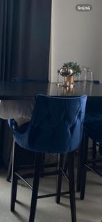 6 Blauwe Barstoelen, Huis en Inrichting, Barkrukken, Met voetsteun, 60 tot 90 cm, Ophalen of Verzenden, Hout