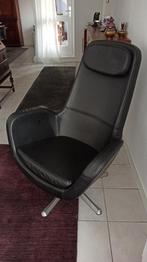 Arvika zwarte leren draai fauteuil, Huis en Inrichting, Fauteuils, Ophalen, Zo goed als nieuw, 75 tot 100 cm, Retro