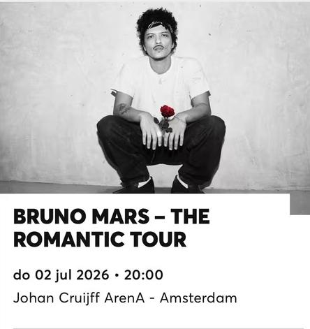 4 kaartjes Bruno Mars 2 juli ruilen voor 5 of 7 juli, Drie personen of meer, Juli