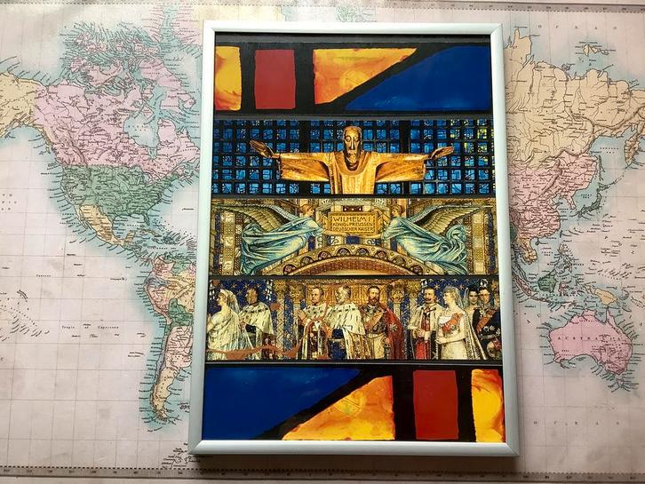 4 boekenleggers uit de “Gedächtniskirche” Berlijn in lijstje, Antiek en Kunst, Kunst | Schilderijen | Abstract, Ophalen of Verzenden