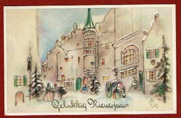 Gelukkig Nw. jaar - Stadje in de sneeuw - 1953 (???) beschikbaar voor biedingen