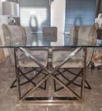 Glazen eettafel met stoelen, Huis en Inrichting, Tafels | Eettafels, 200 cm of meer, Vier personen, Rechthoekig, 50 tot 100 cm
