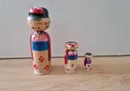 Kokeshi Japanse vintage retro poppen hout bobblehead 3 stuks, Antiek en Kunst, Ophalen of Verzenden