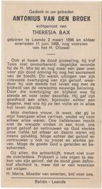 (Bax) Antonius vd Broek 1896 Leende + 1966 Leende, 70 jr, Verzenden, Bidprentje