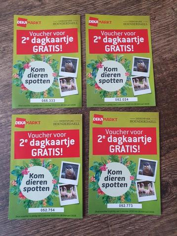 4 vouchers voor 2de dagkaart gratis Hoenderdaell  beschikbaar voor biedingen