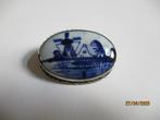broches zilver gemwerkt 835 met delfst medalion, 3.2 cm., Gebruikt, Blauw, Minder dan 4 cm, Ophalen of Verzenden