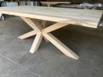 Eiken boomstam tafelblad massief en eiken onderstel mogelijk, Ophalen, 200 cm of meer, Zo goed als nieuw, Vijf personen of meer
