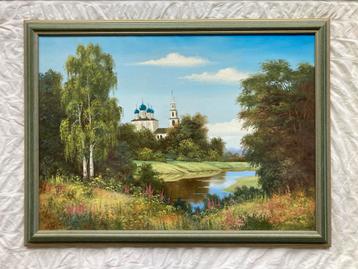 Schilderij van Russisch landschap met kerk beschikbaar voor biedingen