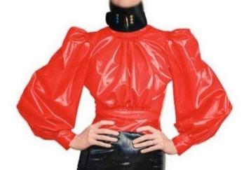 Mooie laklook top met pofmouwen, tm 7XL(op maat) beschikbaar voor biedingen