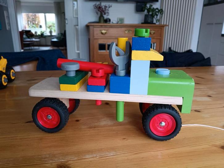 Houten Trekauto met Blokken, Kinderen en Baby's, Speelgoed | Houten speelgoed, Gebruikt, Overige typen, Ophalen