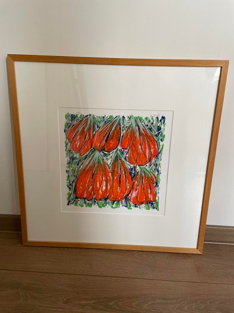 Oranje Tulpen Zeefdruk - Hasselt, Antiek en Kunst, Kunst | Litho's en Zeefdrukken, Ophalen