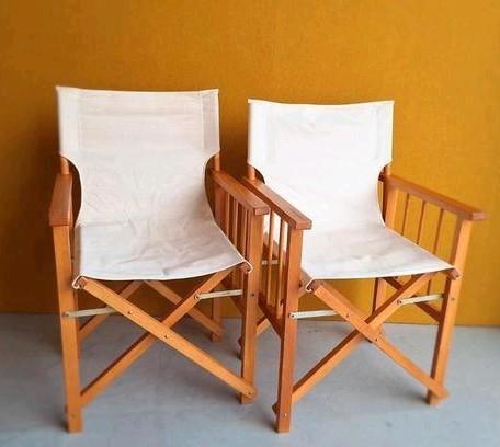 Set van 2 Regisseursstoelen - Canvas opklapbaar, tuinstoelen, Huis en Inrichting, Stoelen, Gebruikt, Twee, Hout, Stof, Wit, Ophalen of Verzenden