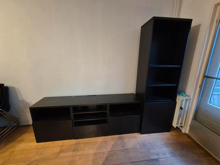 Zwarte BESTA IKEA Kastenset (TV-meubel + Hoge Kast) - Delft, Huis en Inrichting, Kasten | Televisiemeubels, Gebruikt, 200 cm of meer