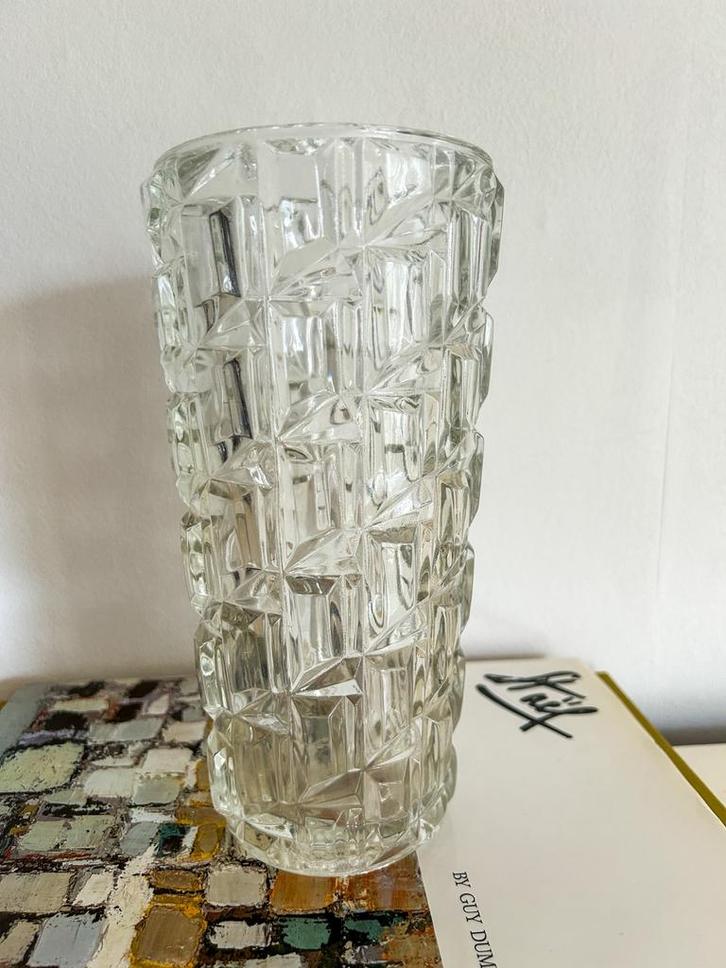 Vintage persglas vaas met geometisch patroon, Huis en Inrichting, Woonaccessoires | Vazen, Zo goed als nieuw, Overige kleuren
