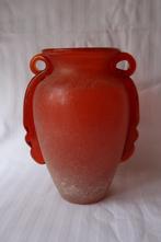 Vintage Murano Scavo rood en amberina glas vaas c 1950-1960, Ophalen