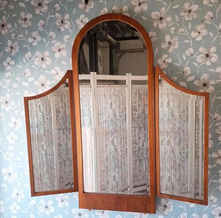 Grote vintage 3-luik spiegel, Antiek en Kunst, Antiek | Spiegels, Overige vormen, Ophalen