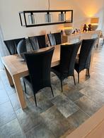 Houten Eettafel met Zwarte Stoelen leer. 2m bij 1 m., Huis en Inrichting, Tafels | Eettafels, Gebruikt, 150 tot 200 cm, Eikenhout
