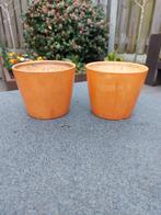 2 x Bloempot Oranje - aardewerk, Ophalen, Gebruikt, Rond, Minder dan 25 cm