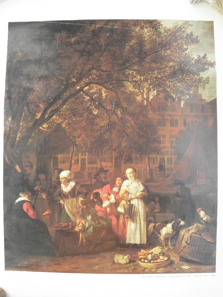 Foto Reproductie Schilderij "De  Groentemarkt"/Gabriël Metsu, Ophalen of Verzenden