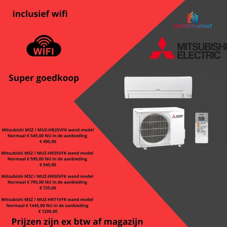 Mitsubishi airco met warmtepomp  Nergens goedkoper, Doe-het-zelf en Verbouw, Verwarming en Radiatoren, Nieuw, Overige typen, Minder dan 200 watt
