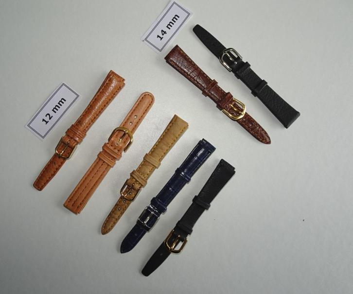 Horlogebandje Leder 12mm & 14mm, Sieraden, Tassen en Uiterlijk, Overige Accessoires, Nieuw, Ophalen of Verzenden