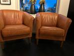 2 Lederen cognac kleurige club fauteuils, Ophalen, Zo goed als nieuw, 75 tot 100 cm, 50 tot 75 cm