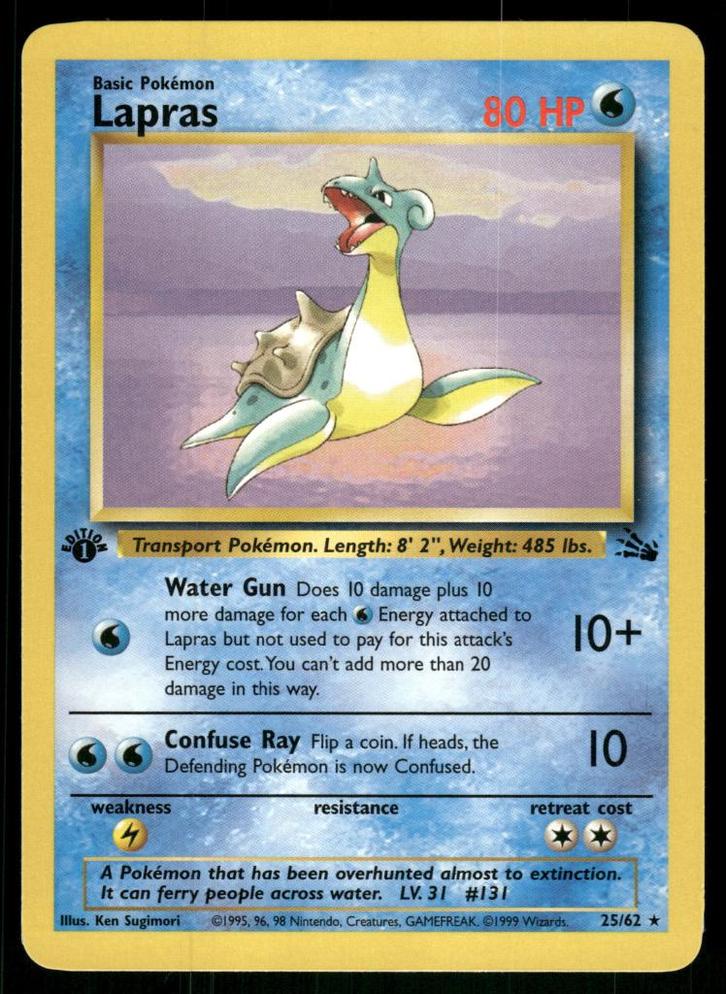 Lapras 25/62 - Fossil (1st edition) (NM), Hobby en Vrije tijd, Verzamelkaartspellen | Pokémon, Gebruikt, Verzenden
