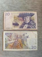 2 Zweedse 20 Kronen Biljetten - Sveriges Riksbank, Ophalen of Verzenden, Euro's, Los biljet