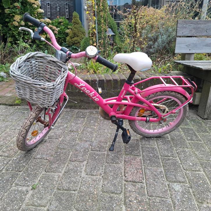 Roze kinderfiets - Loekie, Fietsen en Brommers, Fietsen | Meisjes, Gebruikt, 16 inch, Handrem, Ophalen of Verzenden