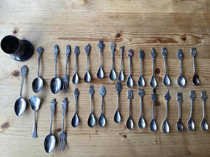 Oude theelepels, kinderbestek, suikerschep verzilverd, Antiek en Kunst, Antiek | Bestek, Ophalen of Verzenden