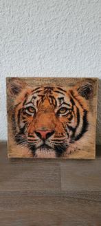Nr.316 handgemaakt houten wandbordje, tijger., Ophalen of Verzenden