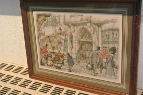 Vintage Anton Pieck 1895-1987 Fruitmarkt/Ganzen/Personen, Antiek en Kunst, Kunst | Litho's en Zeefdrukken, Ophalen of Verzenden