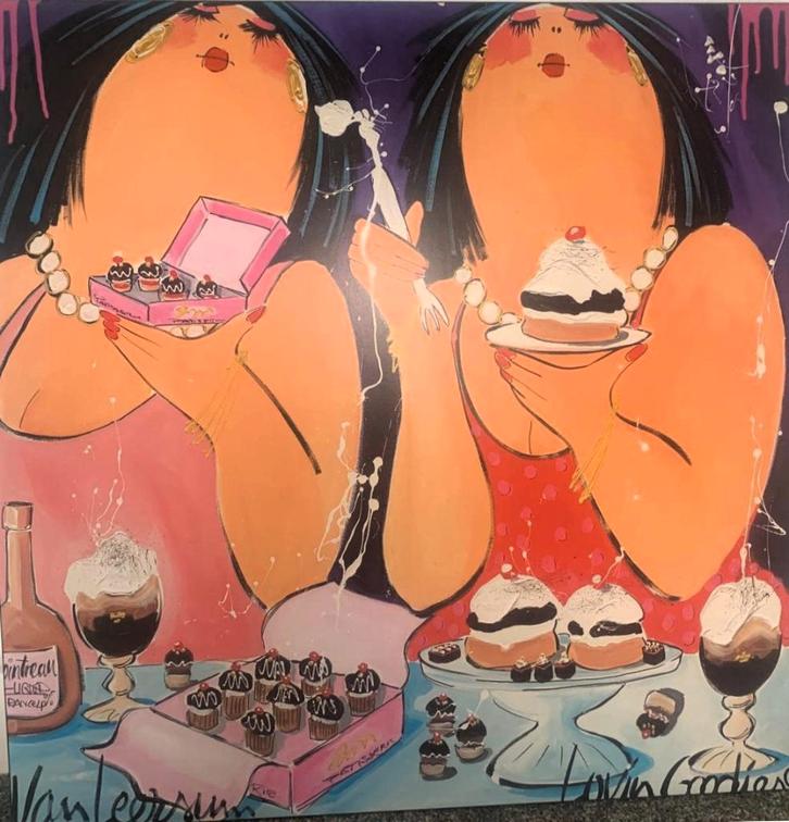 Dikke Dames Schilderij "Lovin Goodies"", Antiek en Kunst, Kunst | Schilderijen | Modern, Ophalen
