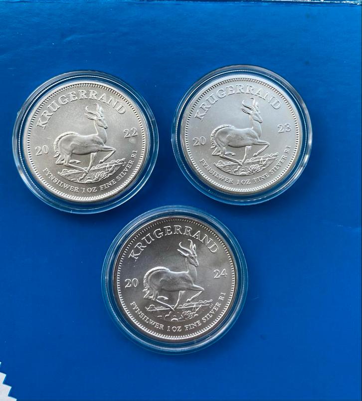 Zilveren Krugerrand 2022, 2023, 2024 in capsule, Postzegels en Munten, Munten | Afrika, Losse munt, Zuid-Afrika, Zilver, Ophalen of Verzenden