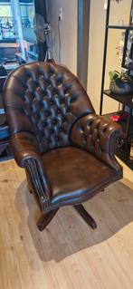 Chesterfield Directeursstoel Bruin Leer, Huis en Inrichting, Stoelen, Gebruikt, Bruin, Chesterfield, Hout