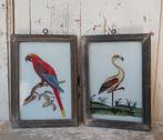 Vogel op glas geschilderd / vintage / papegaai / flamingo, Verzenden