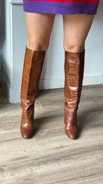 Bruine Kniehoge Laarzen - Croco Print - Zo Goed Als Nieuw!, Hoge laarzen, Bruin, Ophalen of Verzenden, Zo goed als nieuw