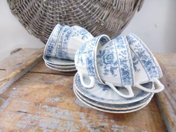 antiek servies - oud servies kop en schotels blauw beschikbaar voor biedingen