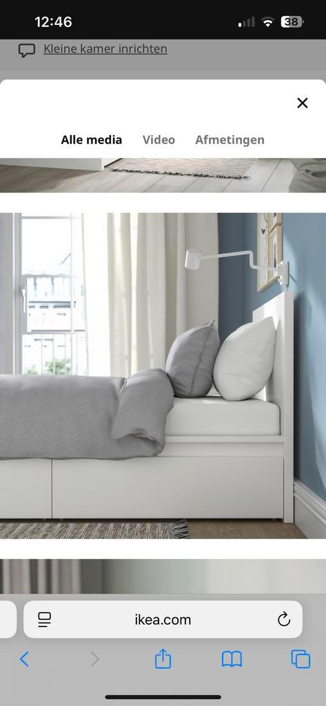 1-persoonsbed IKEA wit (MALM) + lattenboden + 2 lades, Huis en Inrichting, Slaapkamer | Bedden, Zo goed als nieuw, Eenpersoons