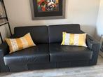 Zwart leren bank 2.00 m, Ophalen, Tweepersoons, Zo goed als nieuw, Rechte bank