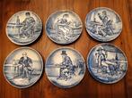 6 Boch delfsblauwe mini bordjes"De drinkers"., Antiek en Kunst, Ophalen of Verzenden